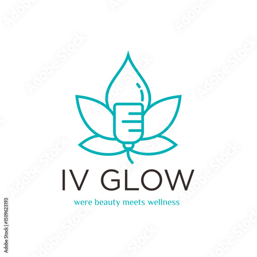 Minimalist Line Art Wellness IV Drip Lotus Flower Beauty Logo