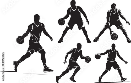 Basketball player jump shot silhouette vector illustration
