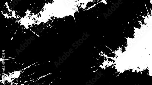 Grunge Paint Splatter Texture Background, Abstract Black and White Ink Splash Design
