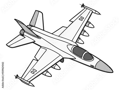 high-speed jet aircraft in vector form from top view, with visible wings and missile mounts, white background
