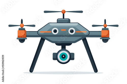 vector of unmanned aerial vehicle (UAV) with camera lens detail, sleek design on white background
