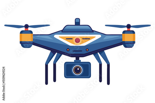 vector of unmanned aerial vehicle (UAV) with camera lens detail, sleek design on white background
