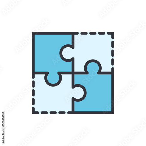 Four Piece Jigsaw Puzzle Symbolizing Teamwork And Problem Solving