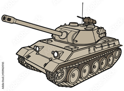 realistic vector of main battle tank, side profile with visible tracks and turret gun, isolated on white
