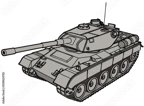 realistic vector of main battle tank, side profile with visible tracks and turret gun, isolated on white
