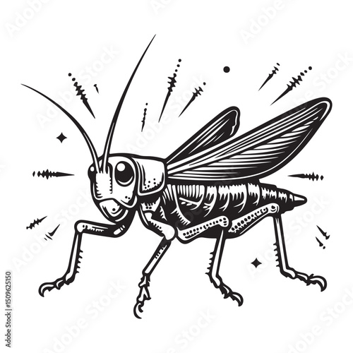 Grasshopper silhouette vector illustration, Flat and Minimal locusts insects icon design of black silhouette vector illustration