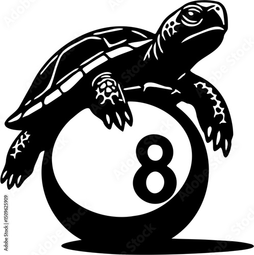 silhouette vector illustration of turtle and billiard ball no 8