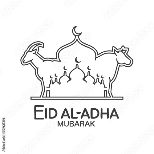 Eid al adha mubarak vector illustration with goat and cow for islamic festival of sacrifice design 2025 silhouette