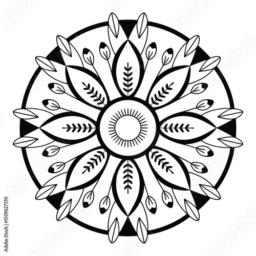 Vintage Mandala Ornament – Stylized Floral Design for Coloring Books