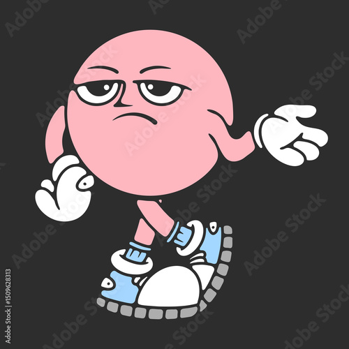 Ball head Cartoon Character with Shoes and Hand Gesture with disappointed face. in dark background