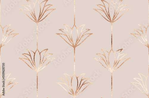 Art deco floral seamless pattern with gold lily tiles.