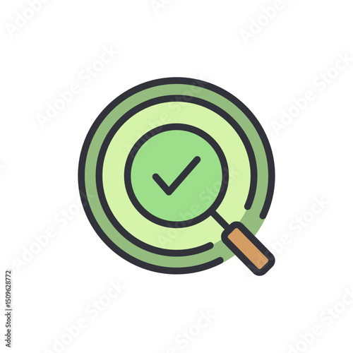 Verification Symbol With Magnifying Glass For Approval And Accuracy