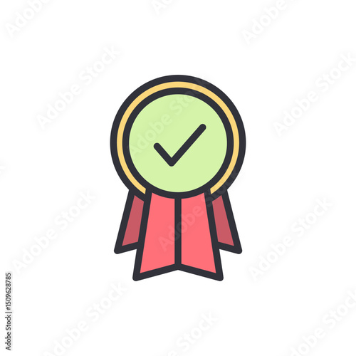 Green Badge With Check Mark Symbolizing Award And Certificate Design