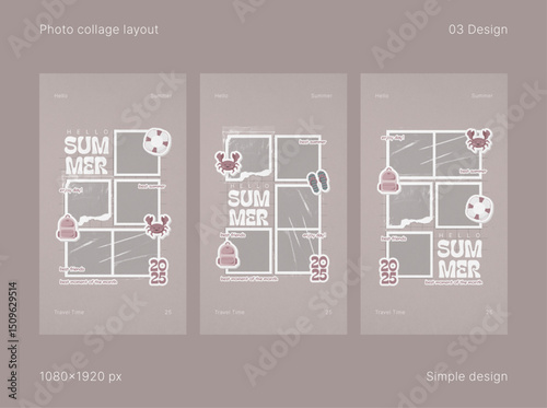 Realistic Moodboard Mockup. Summer Photo Collage Layout for Social Media Stories