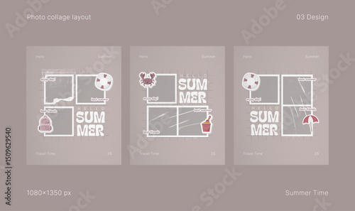 Realistic Summer Moodboard Layout. Summer Photo Collage Layout for Social Media Post