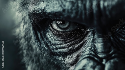 A close-up of a silverback gorillaâ€™s deep eyes, monochrome mood, ultra-sharp details, blurred soft background, artistic wildlife portrait
