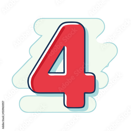 Number 4 Red Splash Numeric Font Icon for Math and Design