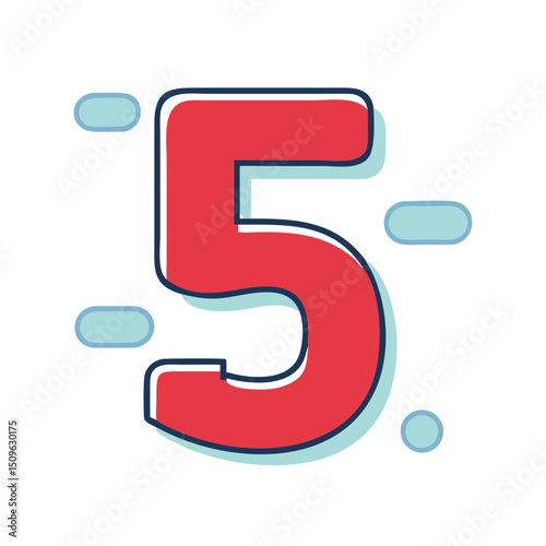 Number 5 Red Splash Numeric Font Icon for Math and Design