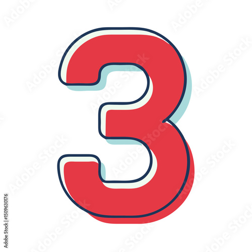 Number 3 Red Splash Numeric Font Icon for Math and Design