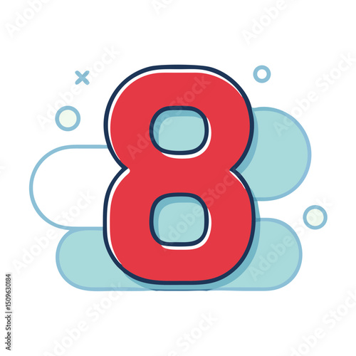 Number 8 Red Splash Numeric Font Icon for Math and Design