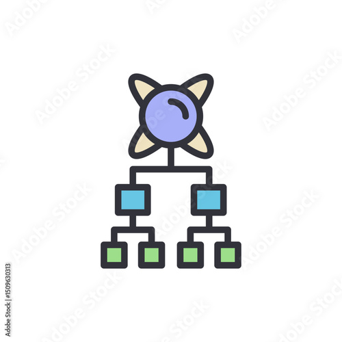 Hierarchical Structure Diagram With Rounded Elements On A Transparent Backdrop