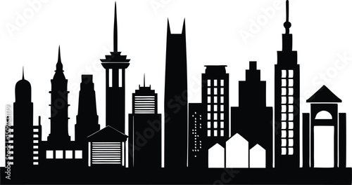 City silhouette skyline vector collection, Night town skyline icons, City silhouette land scape. City landscape vector illustration