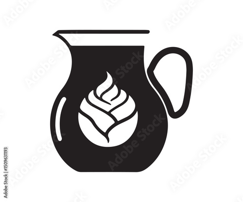 Solid icon of a coffee cream jug, representing a catering business idea, porcelain milk jug vector symbol on a white backdrop, glyph style icon for mobile web design. Vector graphics