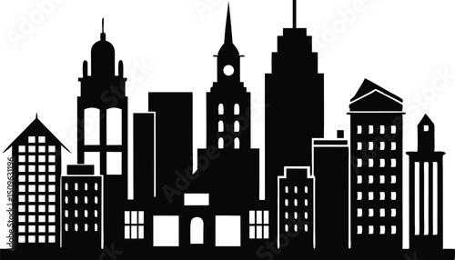 City silhouette skyline vector collection, Night town skyline icons, City silhouette land scape. City landscape vector illustration