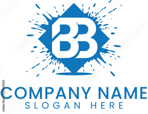 Modern Blue BB Letter Logo Design Splash ink icon font bold 