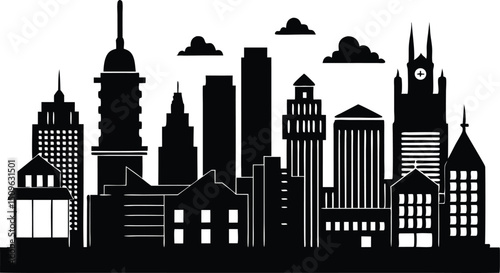 City silhouette skyline vector collection, Night town skyline icons, City silhouette land scape. City landscape vector illustration