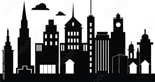 City silhouette skyline vector collection, Night town skyline icons, City silhouette land scape. City landscape vector illustration