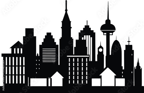 City silhouette skyline vector collection, Night town skyline icons, City silhouette land scape. City landscape vector illustration