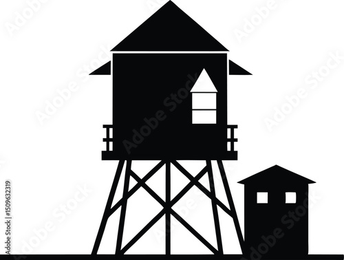 Armhouse style water tower silhouette, Silhouette of Farmhouse style Water tower vector design