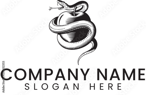 Elegant Black Snake Apple Design Logo Graphic art ink icon  
