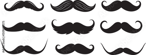 Classic mustaches facial hair style silhouette vector illustration