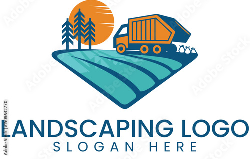 Landscaping Logo Design Truck Nature Scene sun icon farm    