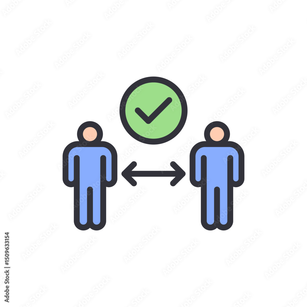 Obraz premium Depiction Of Correct Social Distancing Protocol With Check Mark Symbol