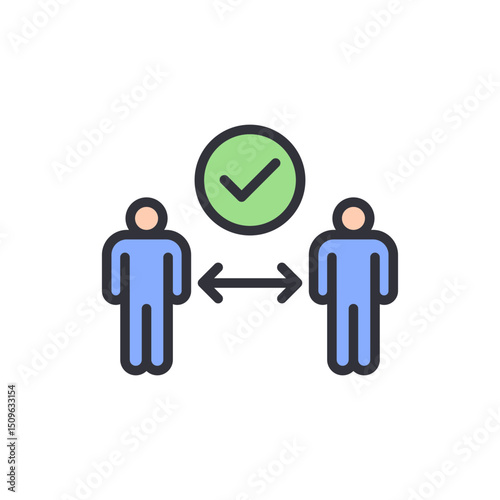 Depiction Of Correct Social Distancing Protocol With Check Mark Symbol