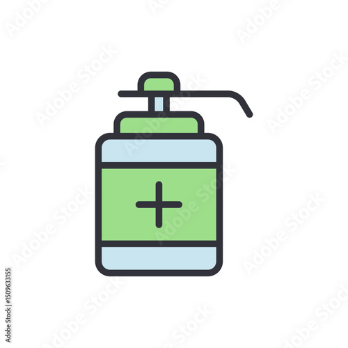 Stylized Illustration Of Liquid Soap Dispenser With Healthcare Symbol