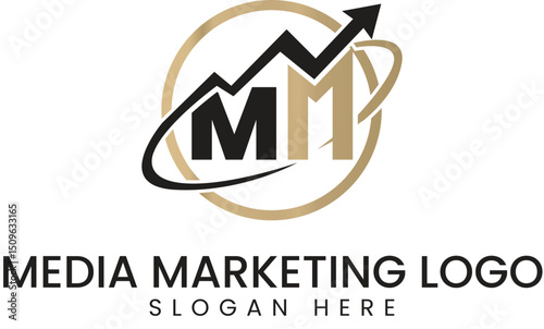Modern MM Media Marketing Business Logo Design gold icon    