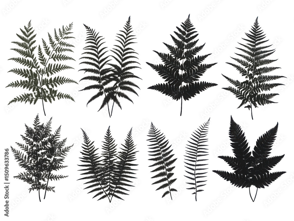 Fototapeta premium A set of leafy plants in various sizes and shapes