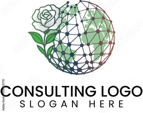 Global Consulting Logo Design White Rose Globe icon clean   
