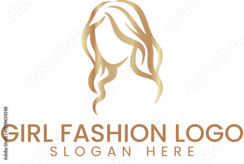 Elegant Golden Hair Woman Fashion Logo Design art girl icon 