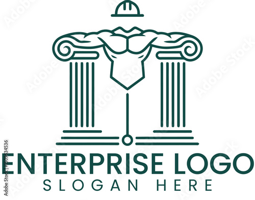 Strong Enterprise Logo Design Green Pillars icon power clean
