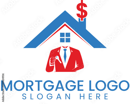 Mortgage Broker Business Logo Design Modern Home Key red    