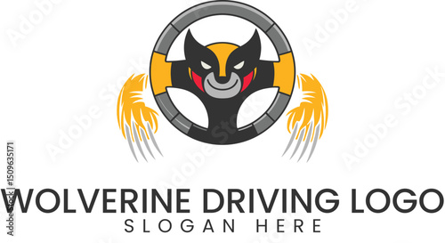 Fierce Wolverine Driving Logo Design Graphic Car Fast Gray  