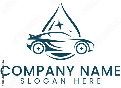 Clean Car Logo Design Water Drop Shine wash auto icon blue  