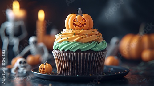 Halloween cupcake with pumpkin decoration