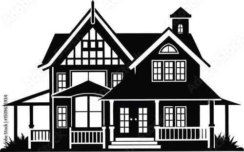 Craftsman style Farmhouse Silhouette design, Craftsman style Farmhouse vector silhouette illustration