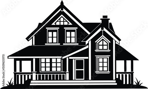 Craftsman style Farmhouse Silhouette design, Craftsman style Farmhouse vector silhouette illustration